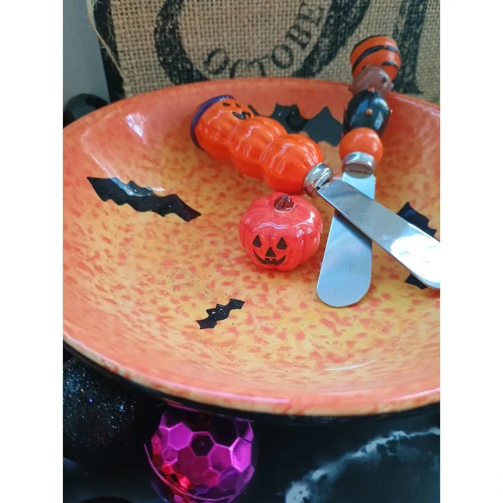New Halloween Bowl With 2 Spreaders Black‎ Orange Pumpkin Target